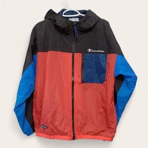 Champion Men's Black, Red, and Blue Windbreaker. Medium.